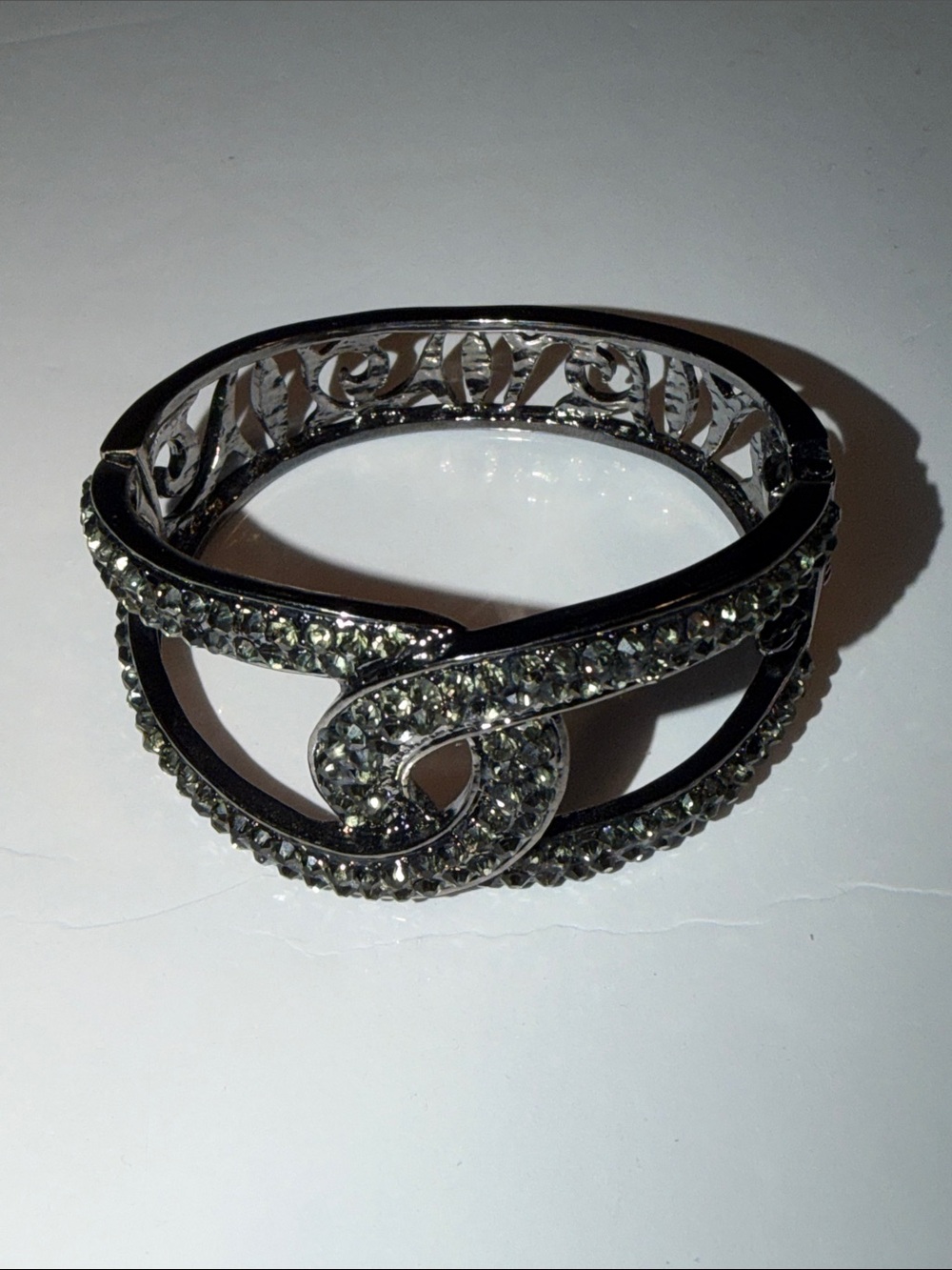 Dark Green Crystal Accent Women's Statement Bracelet Hinged Cuff Style NWOT
